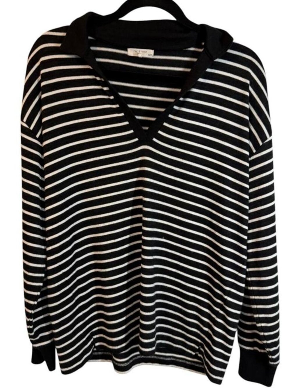 Rag & Bone The Knit Stripe Polo Pullover in black and white Size XS
